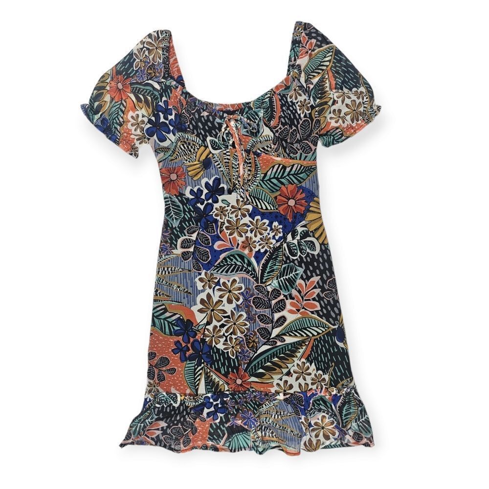 Lili Sidonio Floral Short Sleeve Ruffle Mini Dress Women's Size XS‎